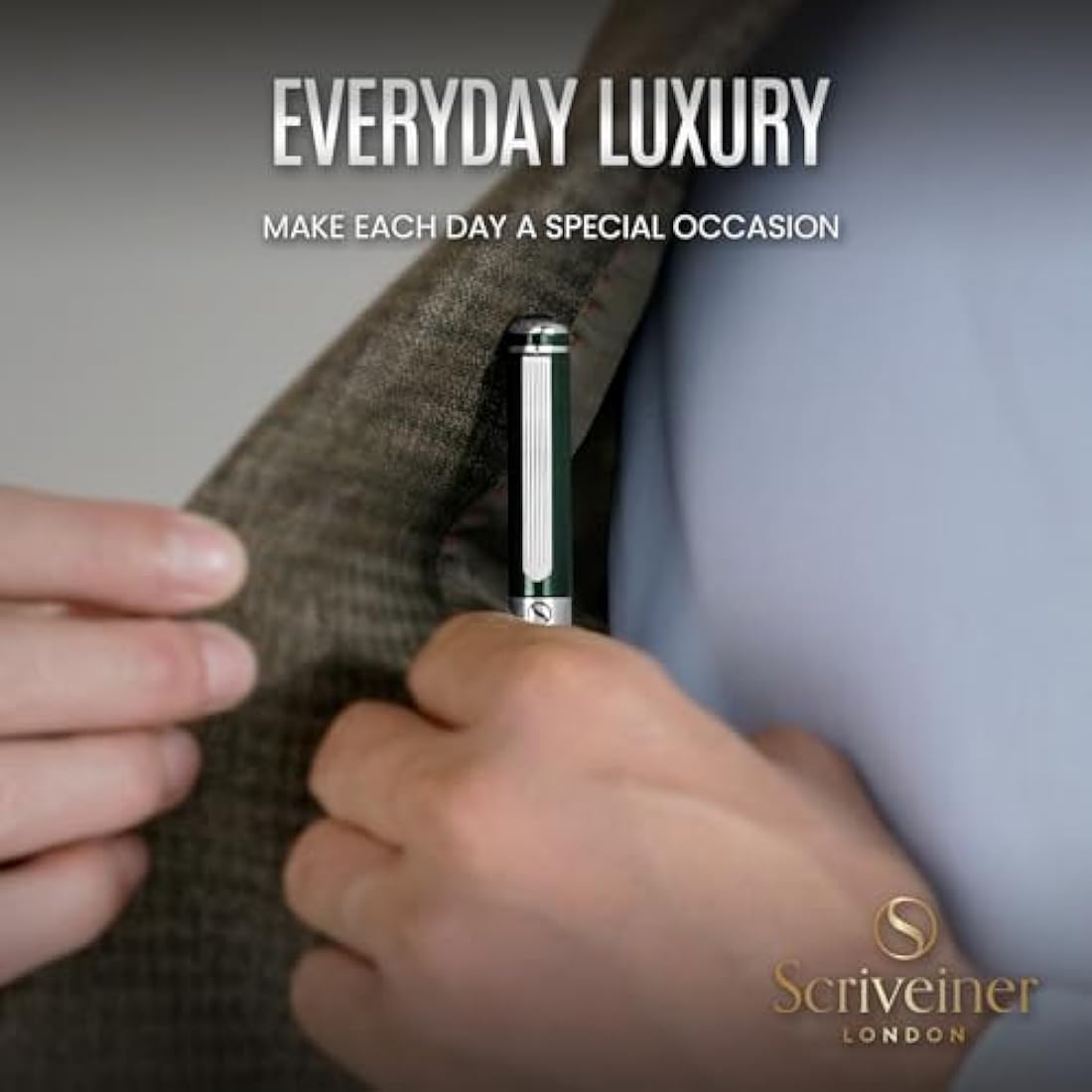 Scriveiner Fountain Pen - Very Dark British Racing Green, Stunning Luxury Pen, Chrome Finish, Schmidt Nib (Fine), Best Pen Gift Set for Men & Women, Professional, Executive, Office, Nice Pens