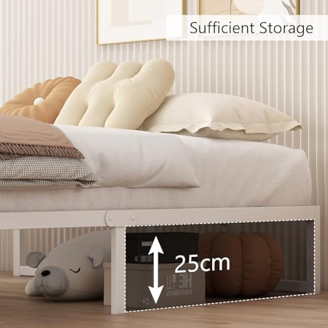Yicensen Small Double Bed Frame 120x190 cm, Metal Bed Frame Small Double with Steel Slat Support, Easy Assembly, Noise Free, No Box Spring Needed, 30cm High, White