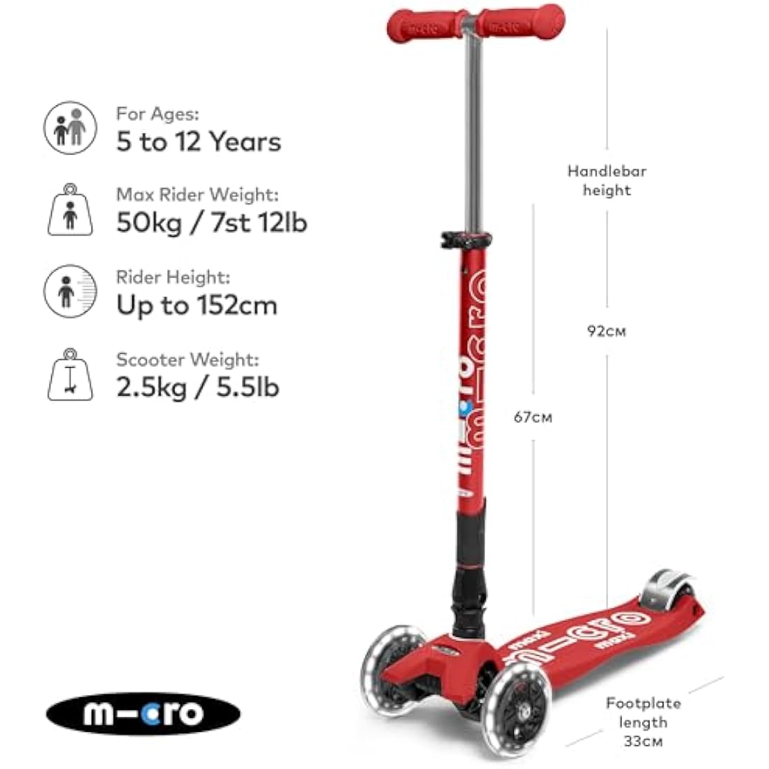 Micro Scooters | Maxi Micro Deluxe Foldable Children's Scooter | Big Wheels | Handlebar Adjustable | 5-12 Years | Boys & Girls