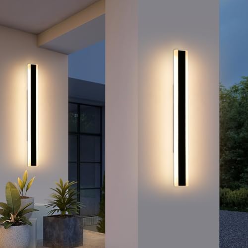 Mikeru Outdoor Light Modern 100cm, 2Pack Warm White Exterior Black Long Wall Light 3000K Contemporary Outdoor Wall Lights 35W Garden Wall Lights Mains Powered for Villa, Courtyard Doorway