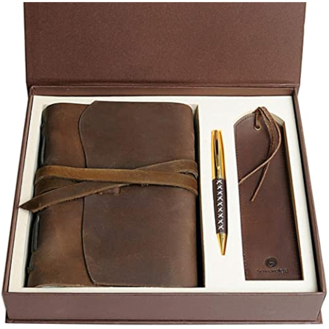 Leather Journal Gift Set Handmade Antique Leather Bookmark + Pen, Rustic Writing Notebook Present With Box Unlined Bound Daily Notepad For Men & Women, Travel Diary Ideal To Write In 18x13cm