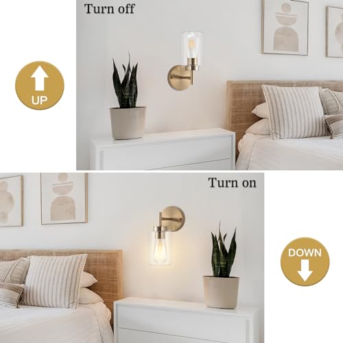 QAREHL Gold Wall Lights, Antique Brass Wall Lights with Glass Shade Vintage Bathroom Wall Light Fixture for Living Room, Bedroom, Hallway, Porch, 1