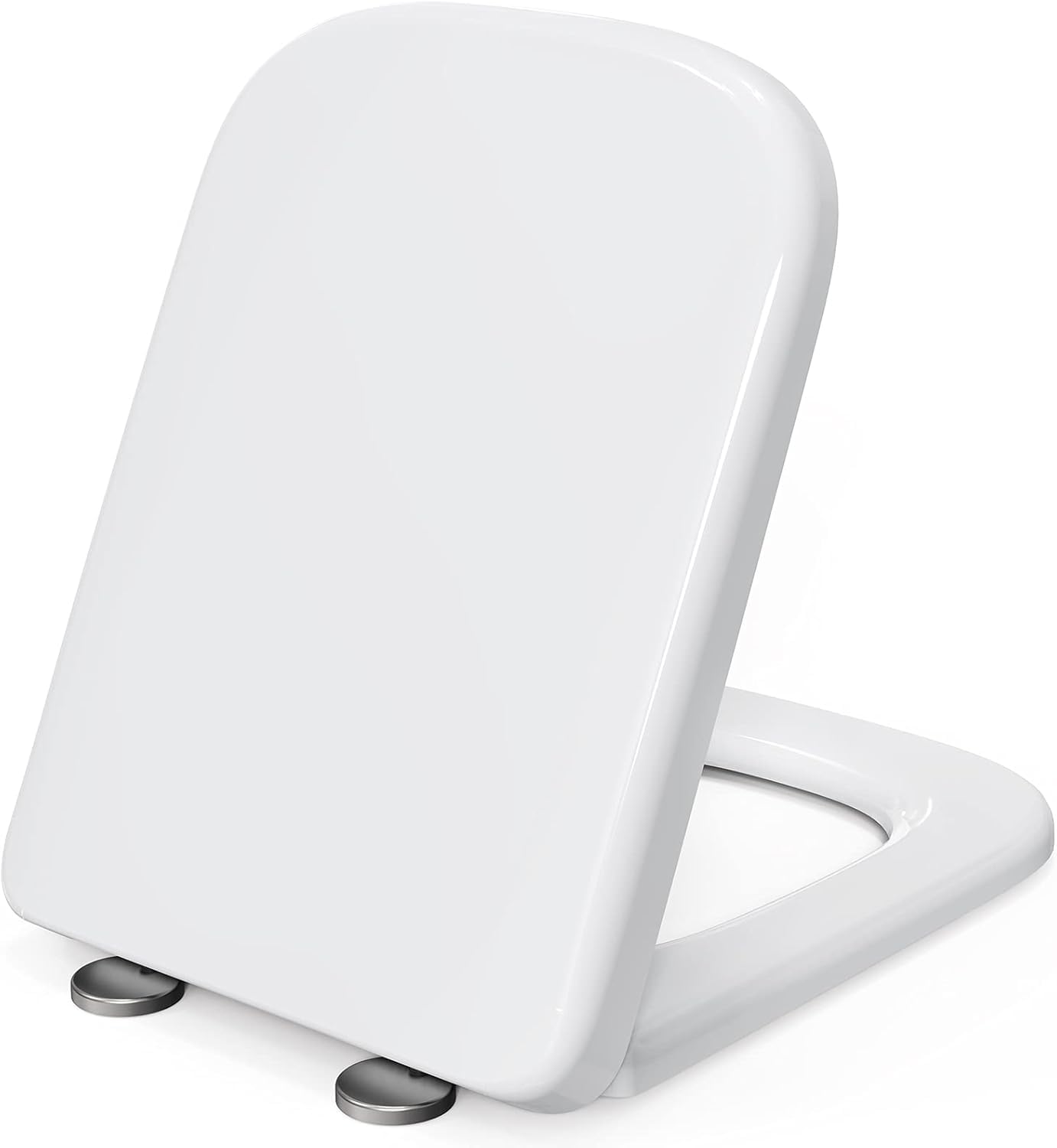 Pipishell Square Toilet Seat, Soft Close Seat White with Quick Release, Simple Top Fixing, Heavy Duty UF Material Anti-Bacterial Seats Stainless