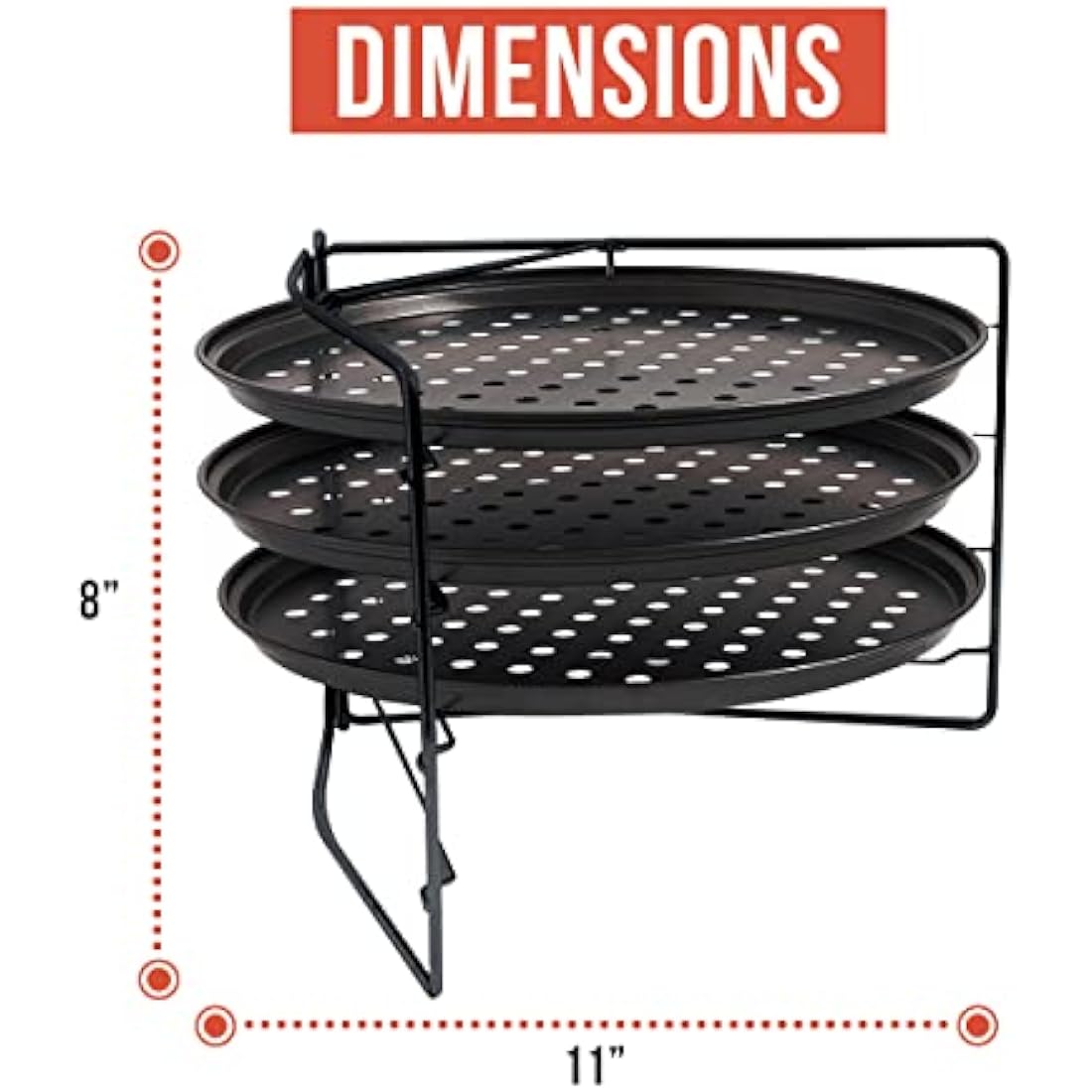 Chef Pomodoro Pizza Baking Set with 3 Pizza Pans and Pizza Rack, (28cm Pans), Non-Stick Perforated Pizza Trays for Oven, Pan with Holes, Pizza Pan for Oven, Barbeque, Bakeware Supplies
