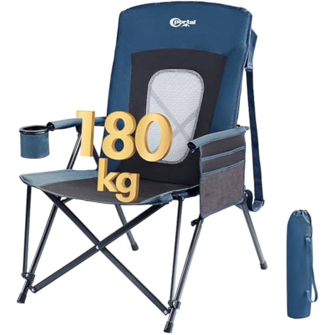 Portal Folding Camping Chair for Adults High Back Heavy Duty 180KG Load Foldable Garden Picnic Festival Collapsible Chair Oversized Hard Armrests Mesh Back Portable for Fishing Beach Patio