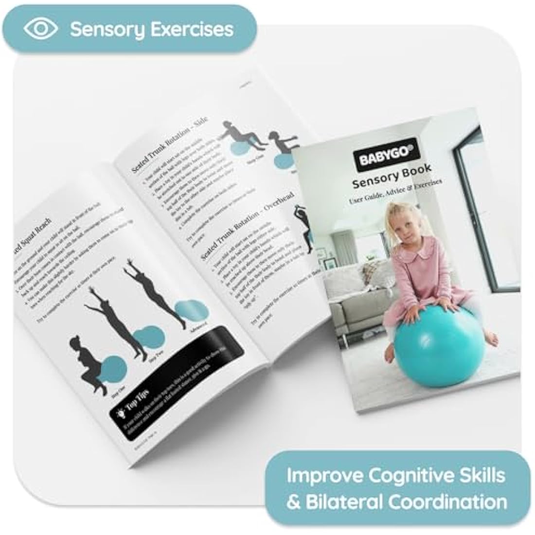 BABYGO® Sensory Exercise Ball | Peanut Ball for Kids Children | Autism Therapy Calming Development Activities Motor Skills | Exercise Book & Pump Included
