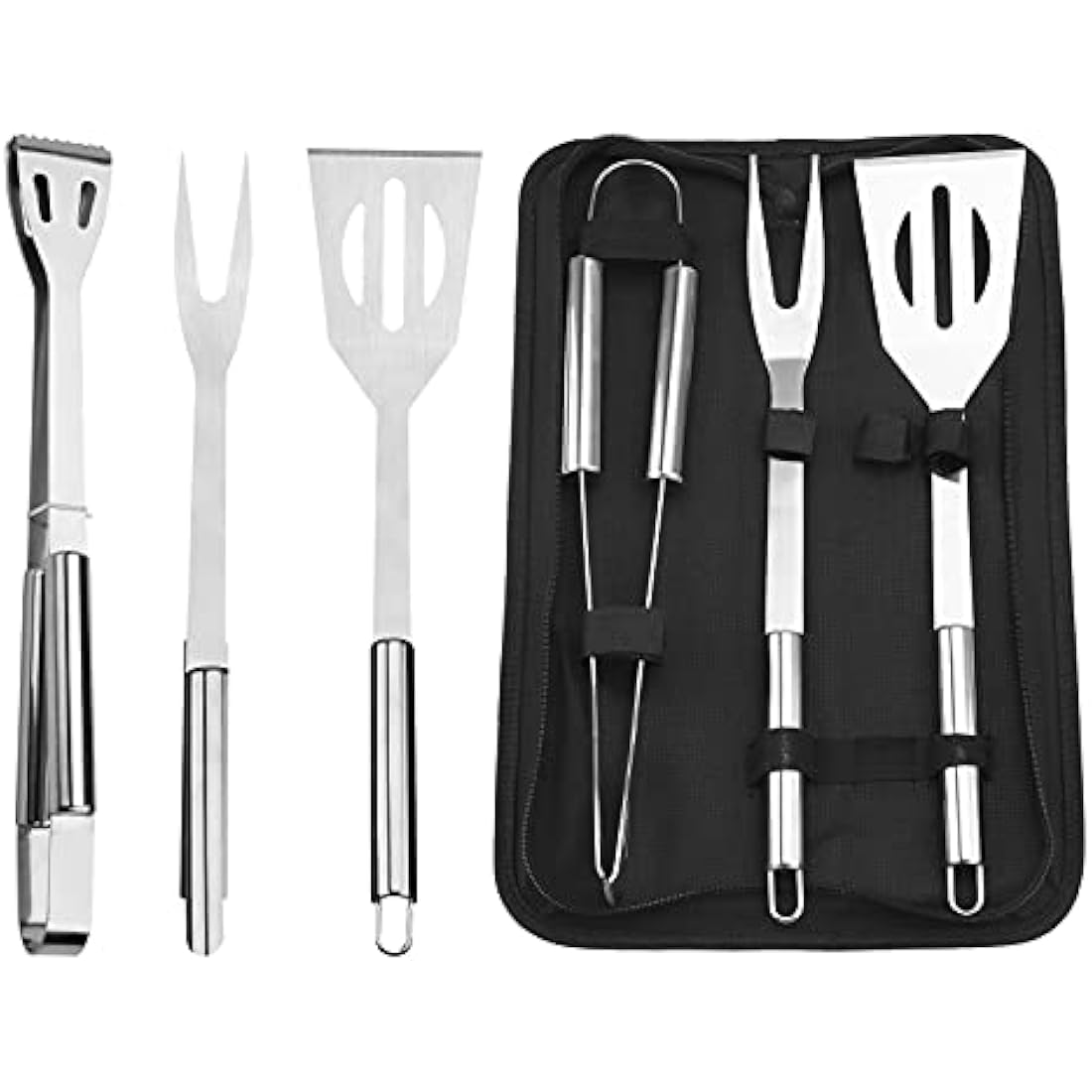 BBQ Tool Set,3 Pcs Professional Stainless Steel Grill Accessories Set with Handle Storage Bag,Camping Barbecue Grilling Utensils Kit Spatula Tongs Fork for Birthday Christmas Party