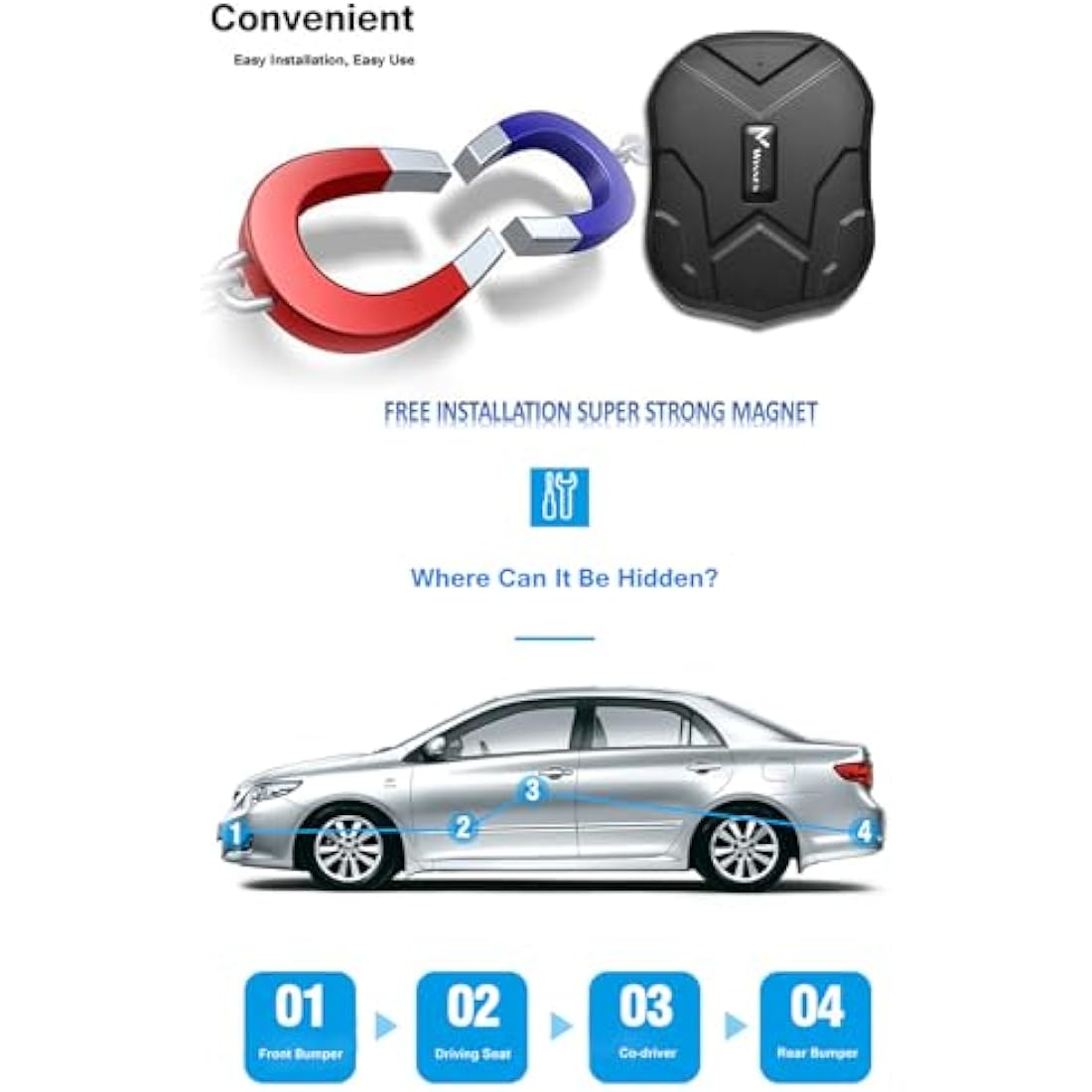 Winnes GPS Tracker Car without Subscription Magnetic Vehicle GPS Tracker 4G No Monthly Fee Long Life Wireless GPS Tracker Android iOS Car Tracker Big Battery Multiple Alerts