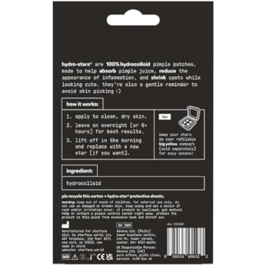 Starface World Black Star Big Pack, Hydrocolloid Pimple Patches, Absorb Fluid and Reduce Redness, Cute Star Shape, Cruelty-Free Skincare (96 Count)