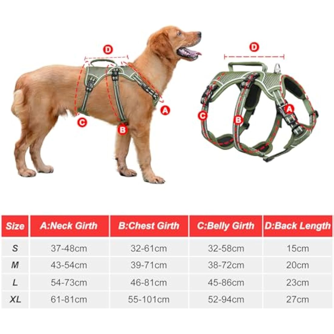 HEELE Dog Harness, Escape Proof Dog Harness, Release on Neck, No Pull Reflective Adjustable Vest with Durable Handle, Dog Harness for Outdoor Training Walking, Harness for Large/Active Dogs, Green, L