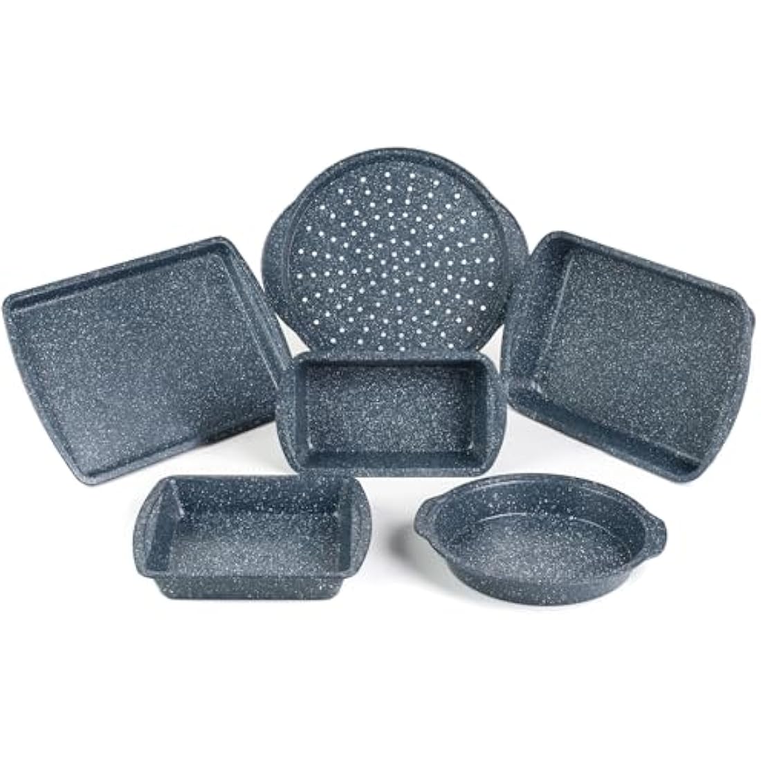 Russell Hobbs COMBO-5437 Nightfall Stone Non-Stick 6-Piece Bakeware Set – Includes Pizza Tray, Baking Tray, Roaster, Loaf Pan and Baking Tins, Durable Carbon Steel Ovenware, Oven Safe Up to 220°C