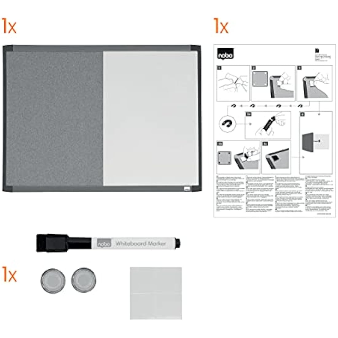 REXEL Small Magnetic Whiteboard & Cork Notice Board Combo, Assorted Two Tone Trim, Dry Wipe, Wall Mountable, Integrated Pen Clip, Home/Office, 585 x 430 mm, 1903784