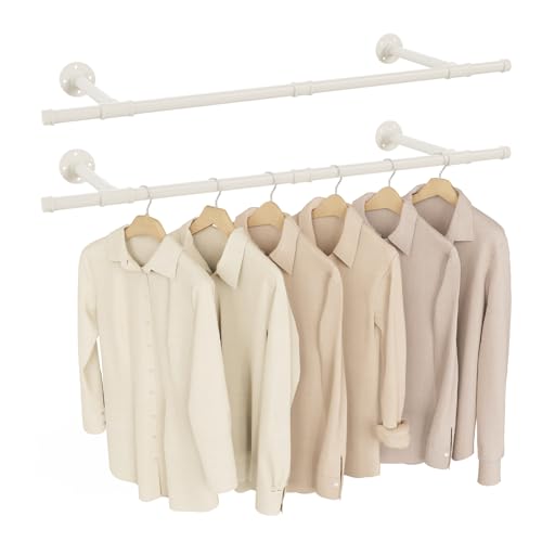 Yawinhe Wall Mount Removable Clothes Rack Set of 2, 112cm Space Saving Hanger, Industrial, Heavy Duty Detachable Wardrobe Rail for Bedroom Storage,