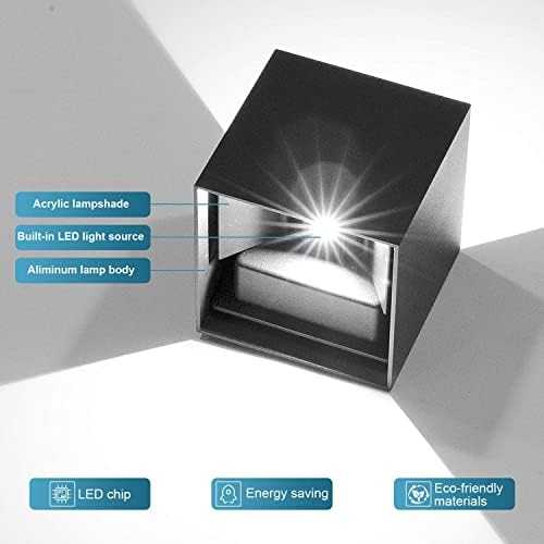 CANMEIJIA LED Outdoor Wall Lights 12W, Waterproof IP65 Outside Wall Lights Adjustable Beam Aluminum Black Wall Lamp 6500K White Light for Garden Bathroom Bedroom Living Room(4 Packs)