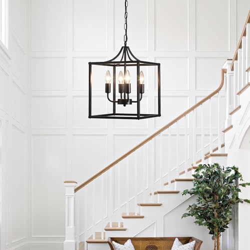 Qcyuui Industrial Metal Chandelier Elegant Black Chandeliers Ceiling Lights for Living Room Lantern Style Hanging Pendant Light Fitting