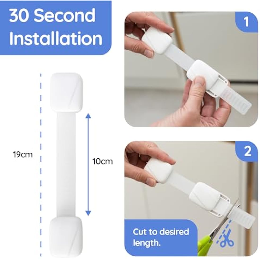 BABYGO® Child Safety Cupboard Locks for Children with Smart Unlock for Kitchen (8 Pack) | Adjustable Straps | Baby Proof Your Home in 30 Seconds | White