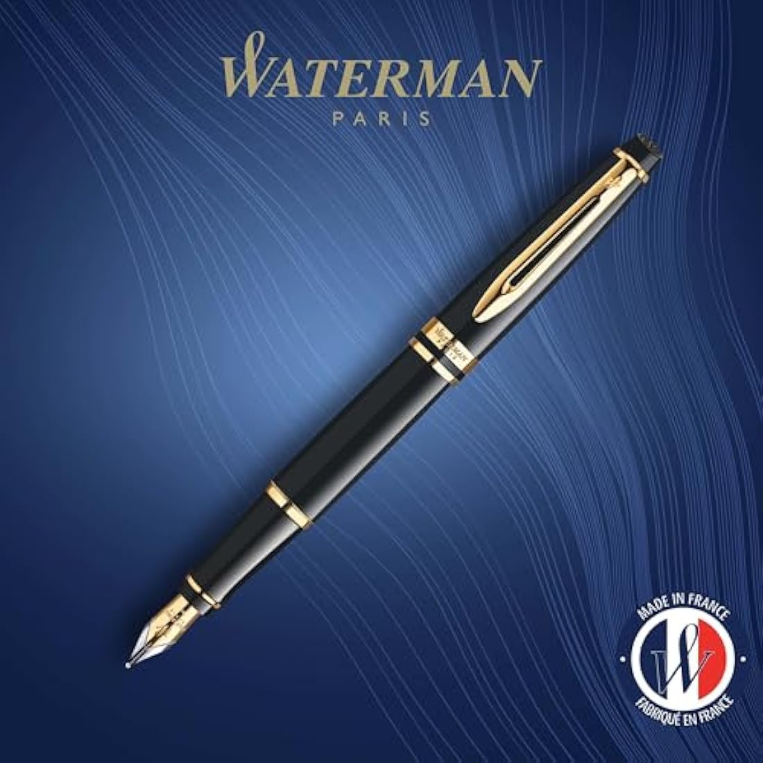 Waterman Expert Fountain Pen | Gloss Black with 23k Gold Trim | Medium Nib | Gift Box