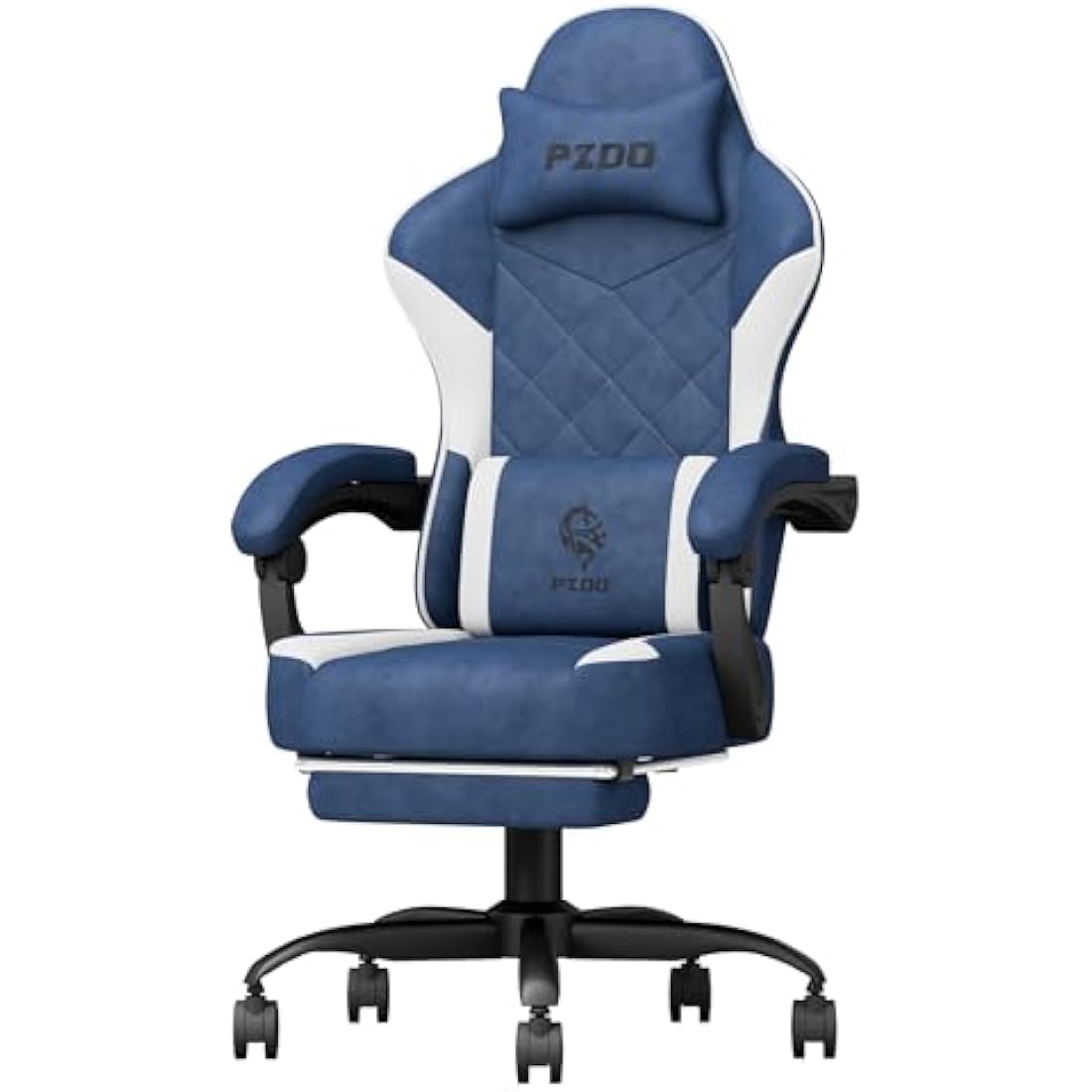 PZDO Gaming Chairs for Adults, Technical Fabric with Footrest, Gamer Chair with Height Adjustable 360° Swivel Seat, Ergonomic Computer Recliner Chair for Teens, 150 kg, Blue