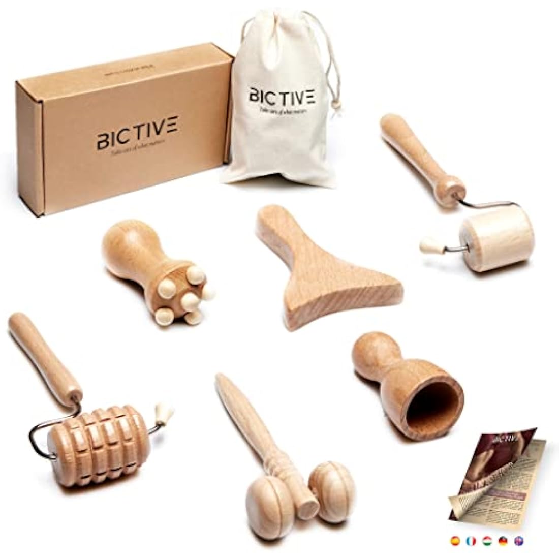 BICTIVE® Wooden Face Roller and Gua Sha Set. Wood Therapy Tools for Face, Slimmer, Face Rollers for Women, Facial Tools, Massager for Face Firming, Double Chin and Contour.