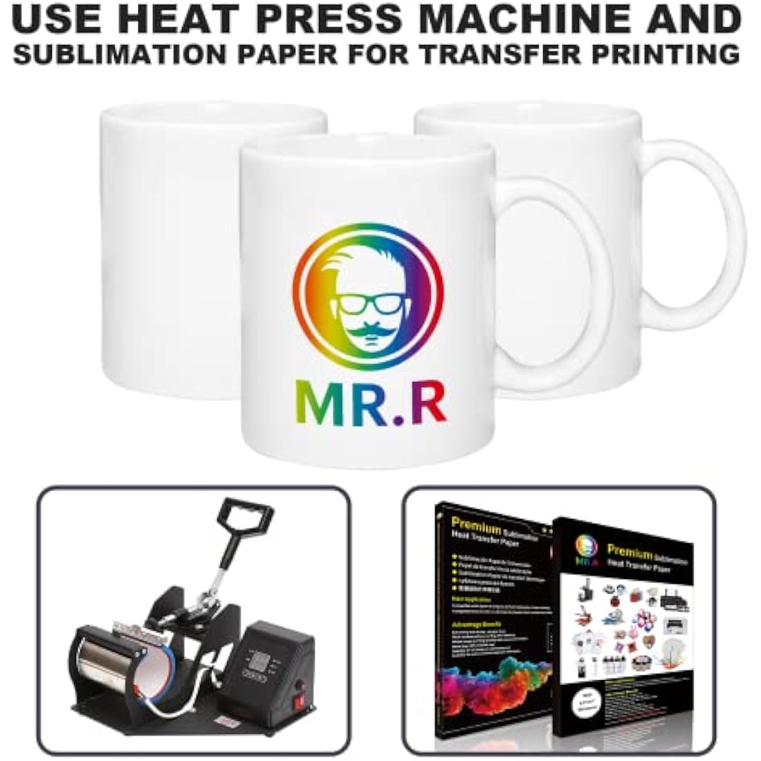 MR.R Set of 36 Sublimation Blanks Dishwasher White Ceramic Coffee Mugs 11oz Blank Ceramic Classic Drinking Cup Mug for Milk Tea Cola Water