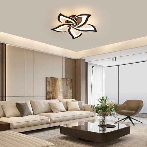 Comely Modern LED Ceiling Light, 60cm 60W 6750LM LED Chandelier, Modern Flower Acrylic Lamp for Bedroom, Living Room, Warm White Light 3000K, Black