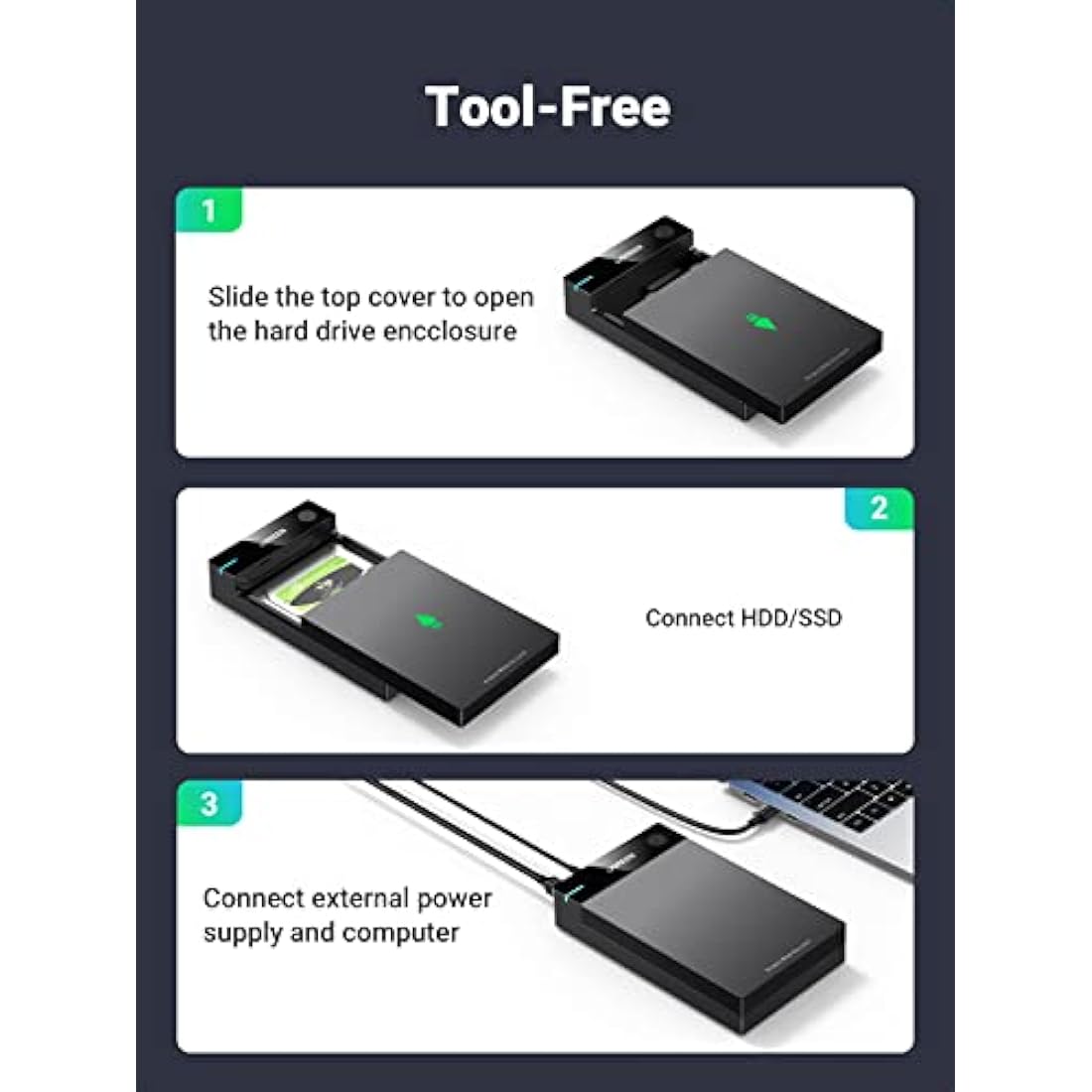 UGREEN Hard Drive Enclosure, USB 3.0 to SATA HDD Caddy for 2.5 3.5 inch SSD HDD Disk up to 22TB with DC Power Adapter, Tool-free Lay-Flat Hard Drive Docking Station for Windows Linux macOS, PS4, Xbox