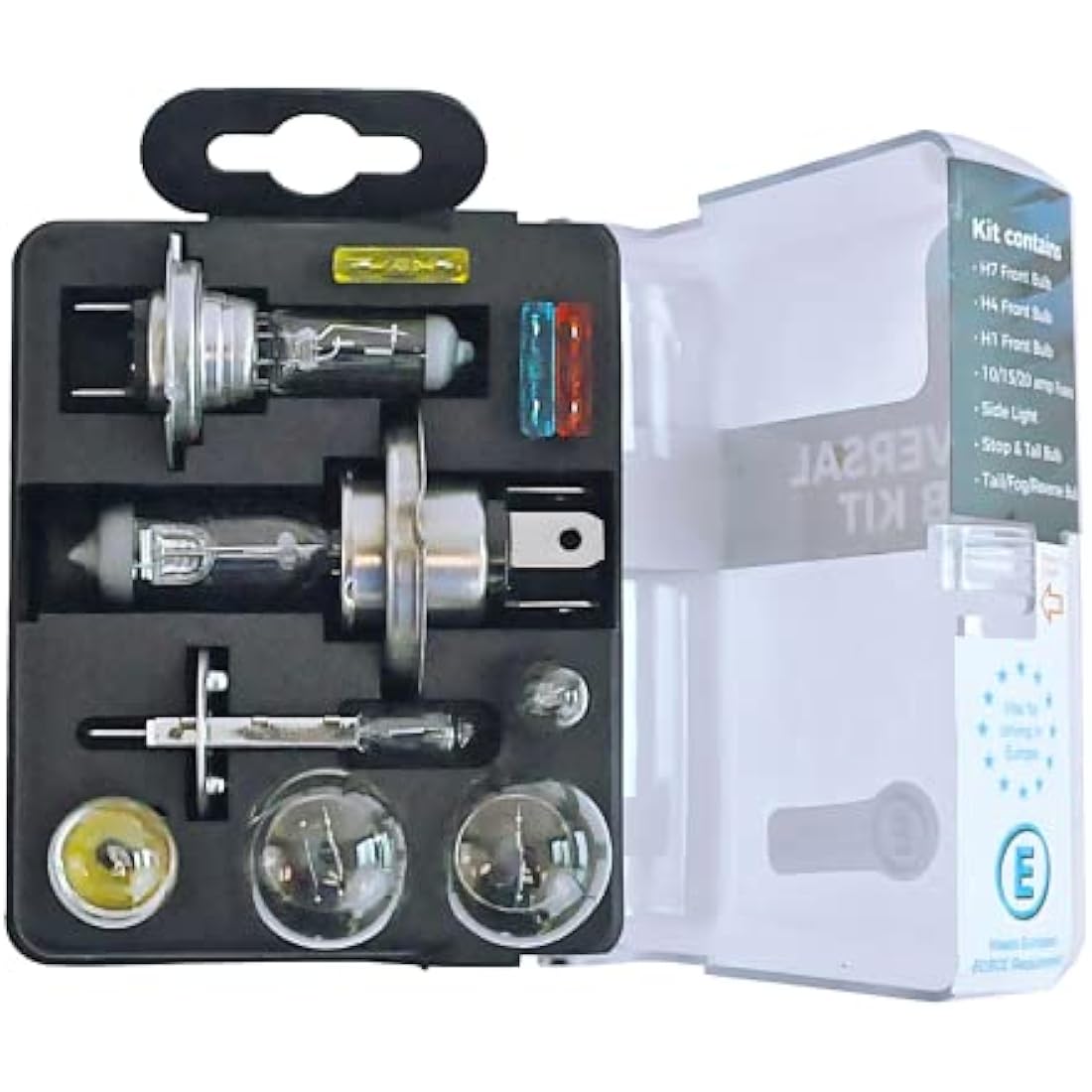 Simply ETK1 Europe Travel Kit. 7 Piece Set includes Warning Triangle, Reflective Vest, Headlight Beam Converters, UK Plate, Bulb Kit and FIRST Aid Kit