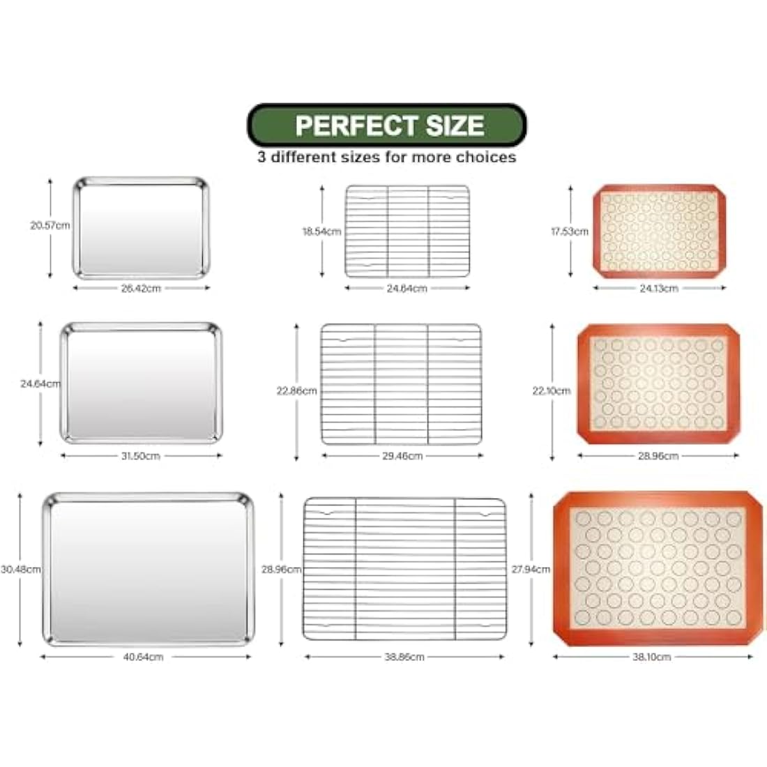 Baking Sheet Tray Cooling Rack with Silicone Mat Set, Stainless Steel Cookie Pan for Oven, Set of 9 (3 Sheets + 3 Racks + 3 Mats), Warp Resistant & Heavy Duty Easy Clean