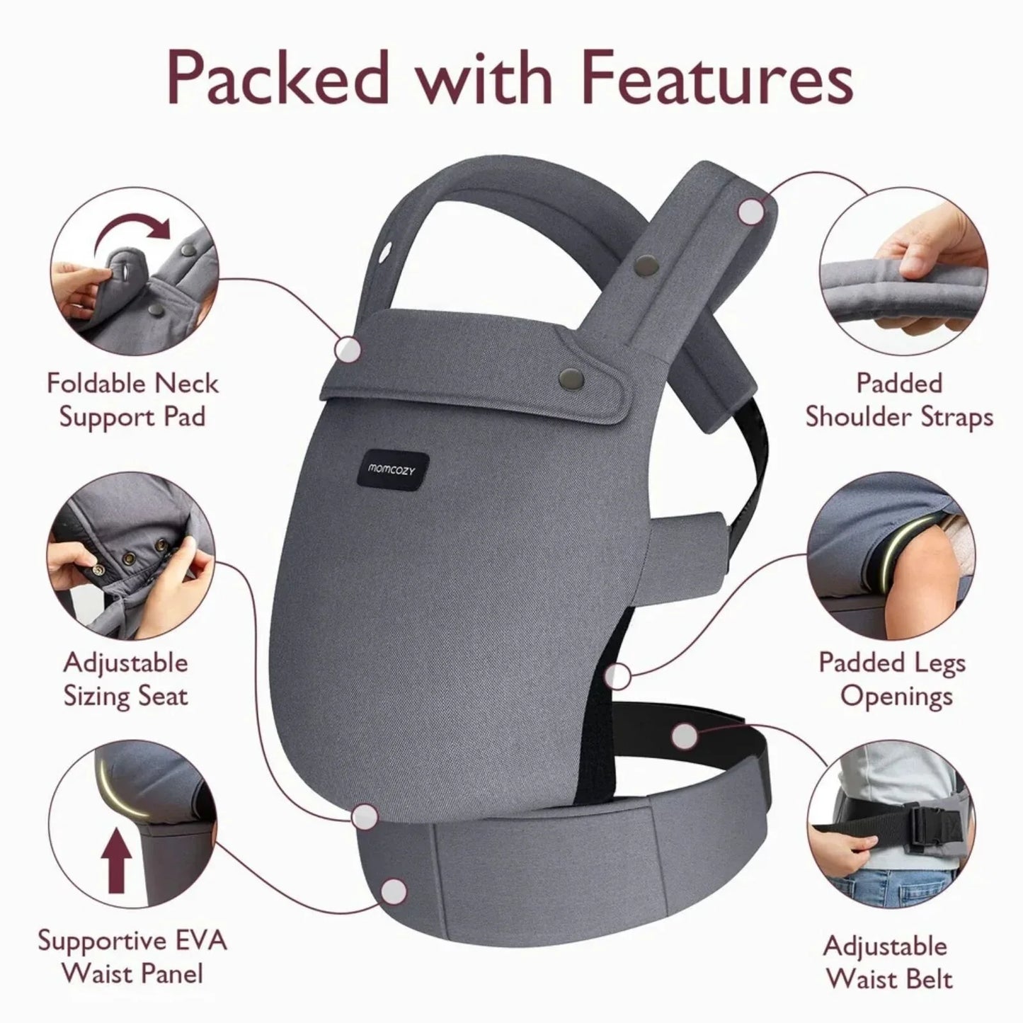 Momcozy Baby Carrier Newborn to Toddler Cotton - Grey