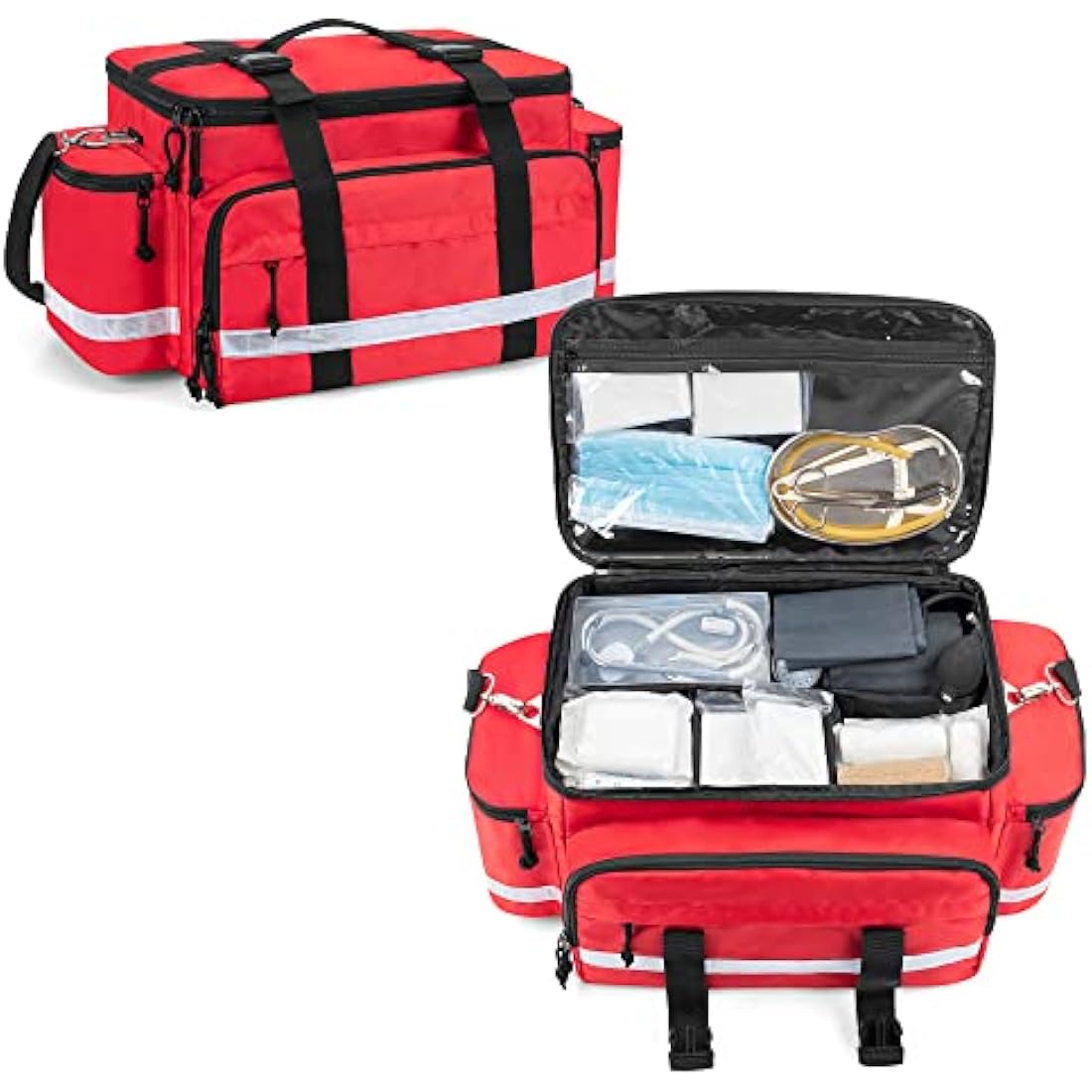 Damero Medical Supplies Bag - Empty First Responder Aid Bag with Detachable Dividers and Top Buckles, Ideal for Trauma, Home Health, Nurse, Red