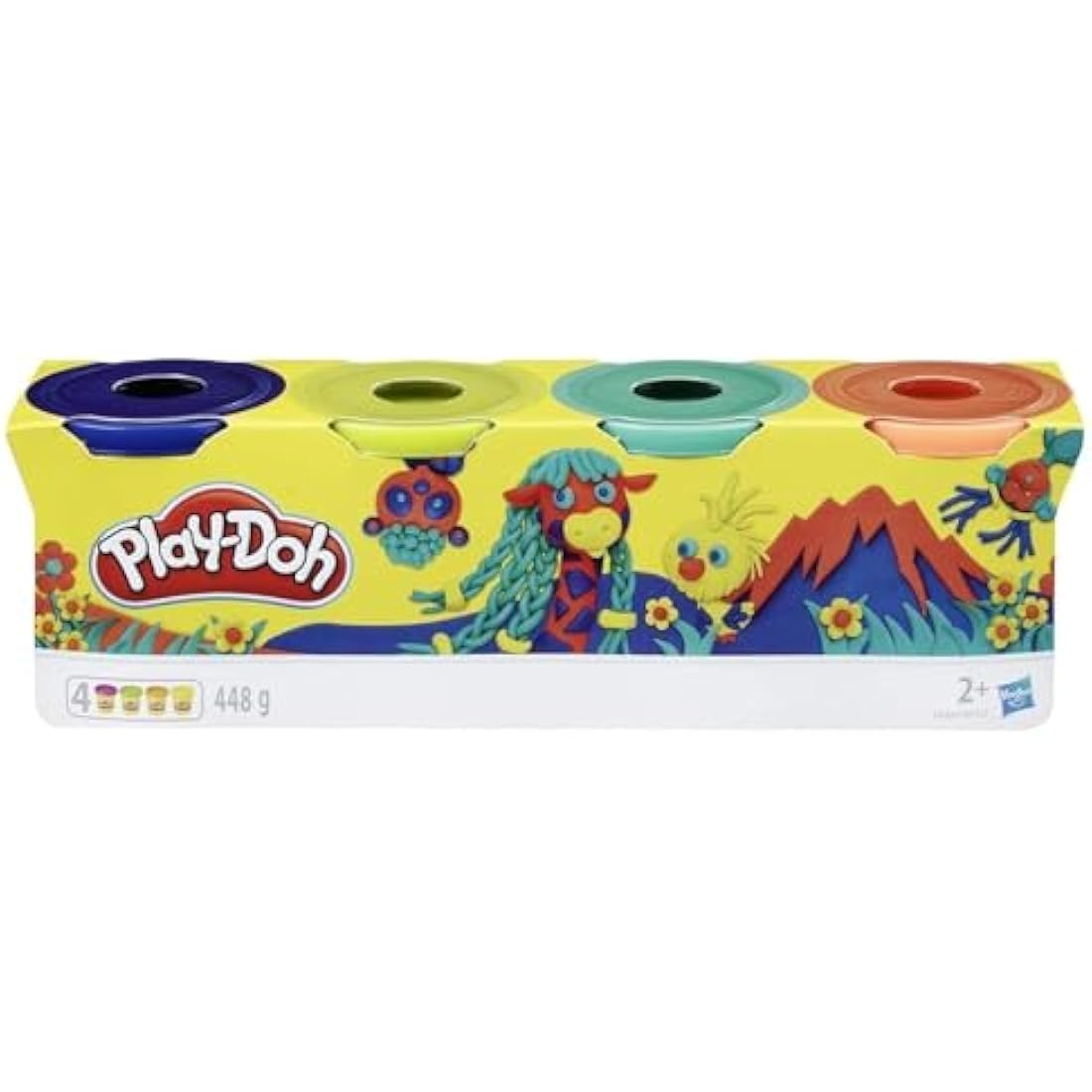 Play-Doh 4 Pack of Wild Non-Toxic Colours for Kids 2 Years and Up, 4-Ounce Cans (Dark Blue, Bright Green, Orange, Green), Modelling Compound, Gift Idea for Boys and Girls