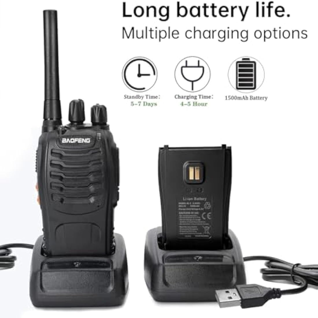 Walkie Talkies Long Range Rechargeable Walkie Talkie Set Portable Handheld 16Channels Two Way Radio with Earpiece,Build in LED Light for Adults Outdoor Jobs Travel Communication (3 pcs)