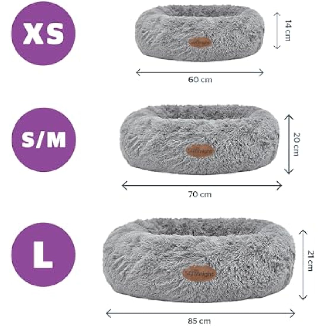 Silentnight Donut Calming Dog Bed – Calming Dog Cat Pet Bed Anxiety Relief Soft Fluffy Doughnut Pillow – Easy Clean Machine Washable Luxury Plush Dog Pillow Basket – 70cm - Grey