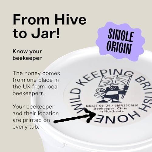 Black Bee Honey - Pure British Autumn Honey, Thick with Bold Aromatic Flavours, Unprocessed, Single Source from Hive to Jar, Never Blended - Delicious on Toast, Soothing in Drinks, 1Kg Tub