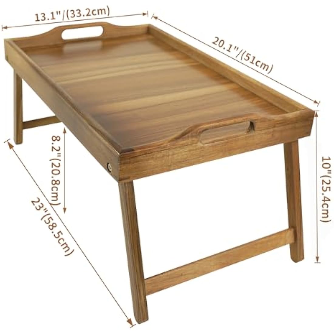 Utoplike Acacia Wood Bed Tray Table(51L x 33.2W x 25.4H cm), Large Food Tray with Folding Legs and Handles, Wood Serving Trays for Laptop Work in Bedroom, Livingroom Sofa