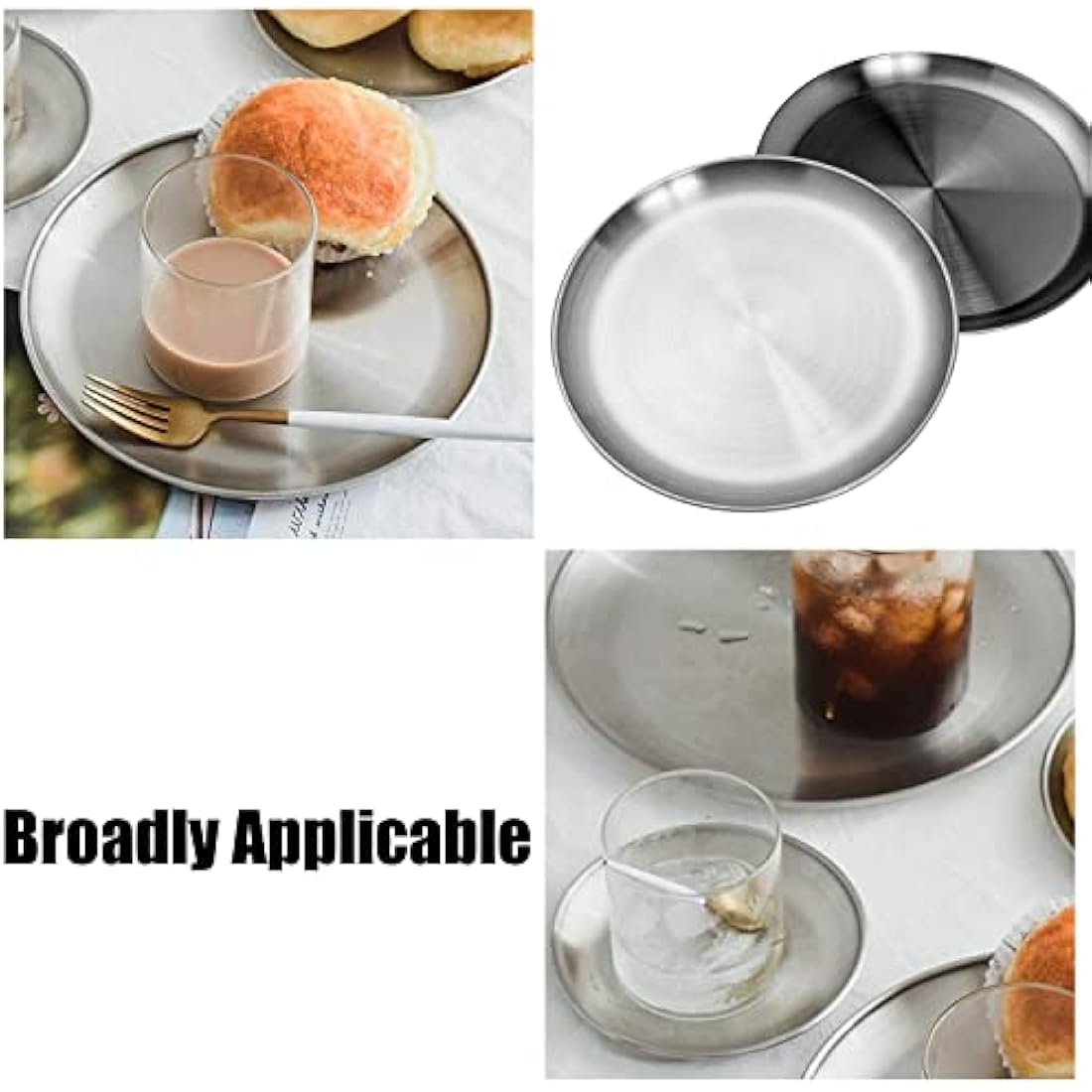 WANBY Stainless Steel Plates 304 Metal Lightweight Steel Plate Unbreakable Dinner Dishes Plates Set Non-Toxin Dishwasher Safe BPA Free and Healthy (10 Pcs)