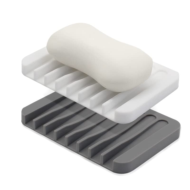 2PCS Silicone Soap Dish, Self-Draining Soap Dish Holder