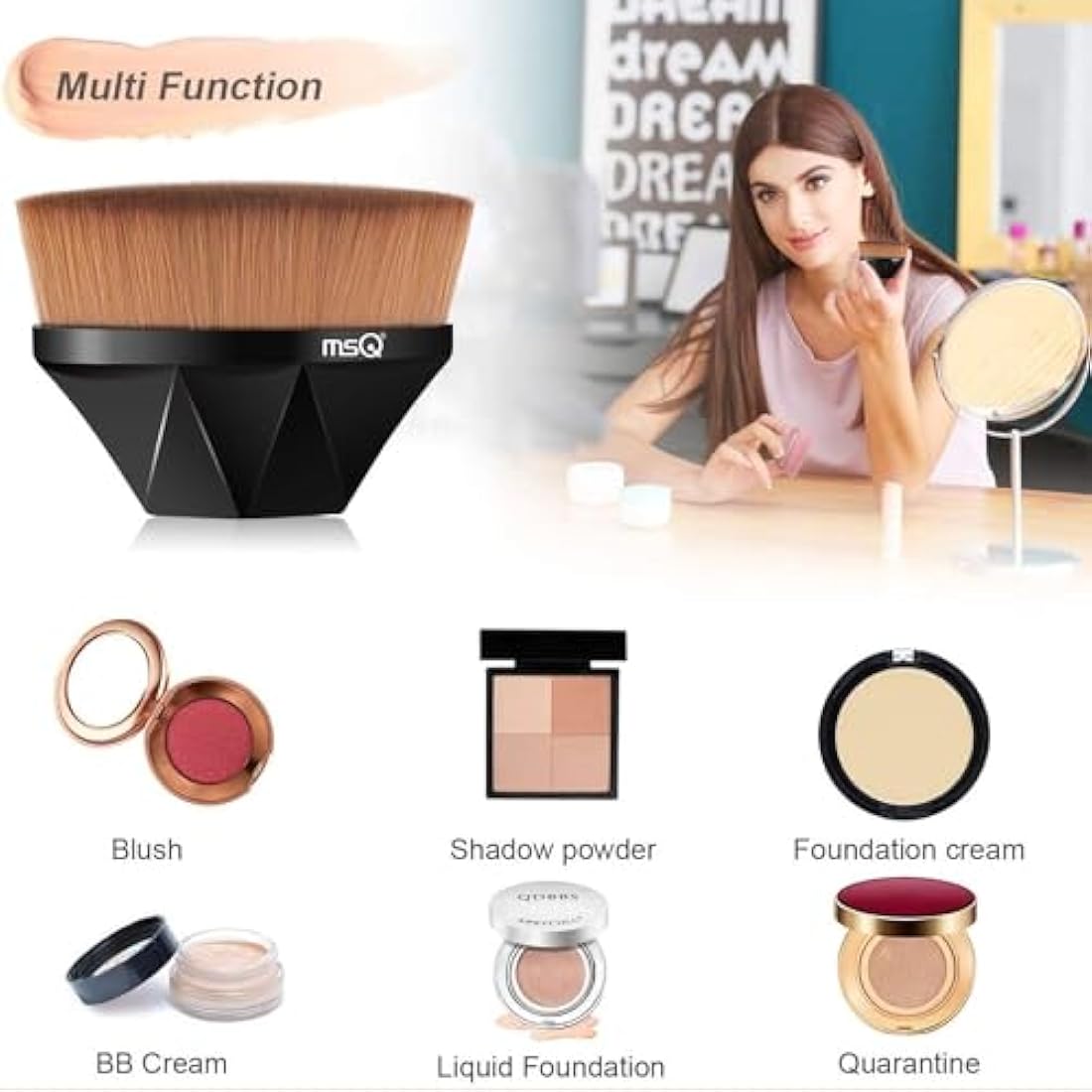 MSQ Flawless Foundation Brush Kabuki Make up Brush Prefect for Liquid and Cream Foundation Blush Bronzer with Storage Case Easy to Carry Black