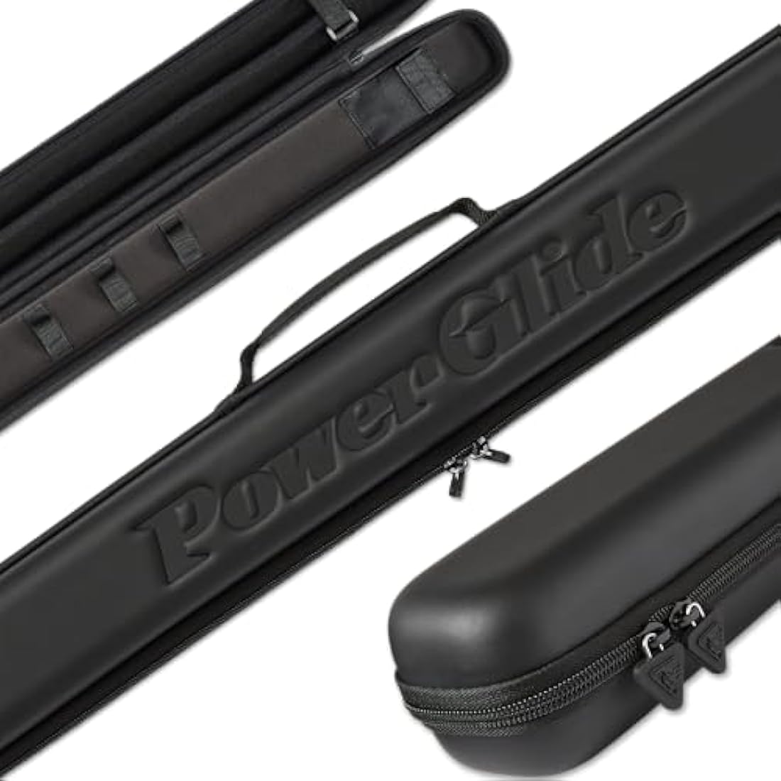 POWERGLIDE Snooker Pool or Billiard Cue Case | Svartur | Modern Design Soft Touch EVA | Handle & Shoulder Strap | Protective Foam Interior | Accessory Pockets | to Fit 2-Piece