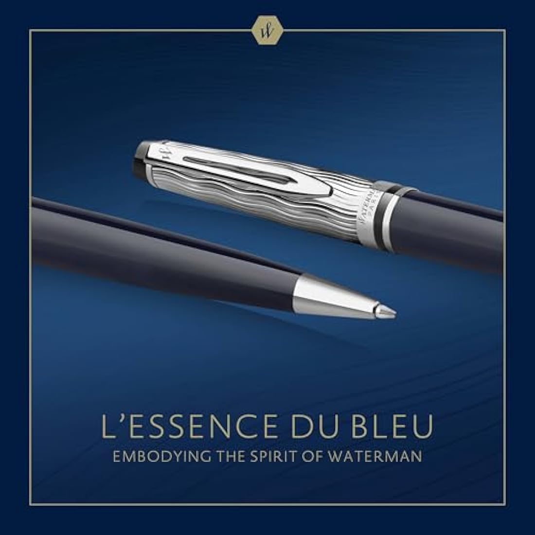 Waterman Expert Ballpoint Pen | Metal & Blue Lacquer | Chiselled Cap | Blue Ink | Gift Box