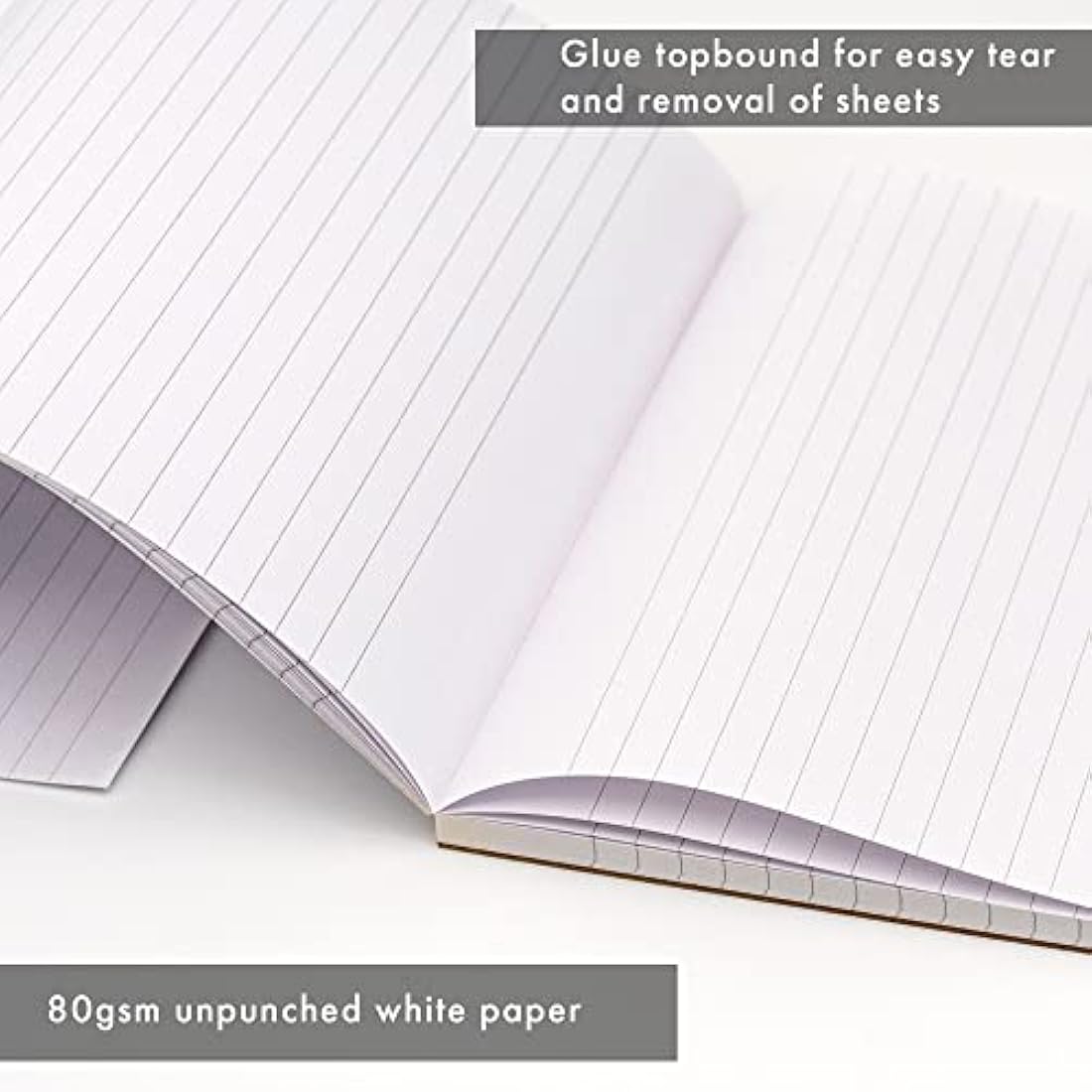 Pukka Pad, A4 8mm Ruled Memo Pad – Pack of 10 – 160 Pages, 80 Sheets of Unpunched 60GSM Paper Per Pad – Glue Top-Bound, Thick Card Back Cover for Home, School Students, & Office Professionals