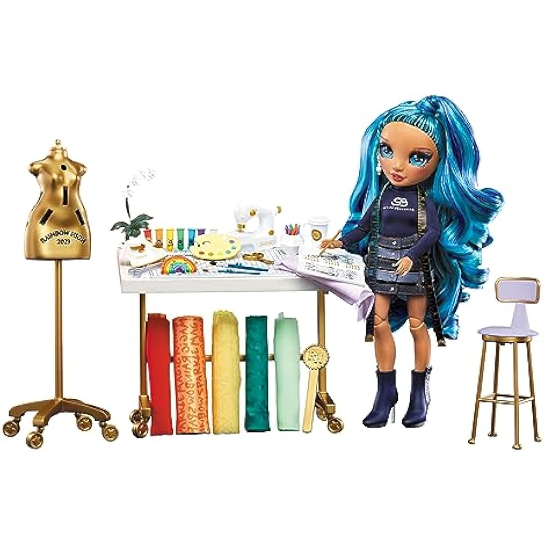 Rainbow High Dream & Design Fashion Studio Playset - Fashion Design Playset with Blue Skyler Bradshaw Doll and Easy No-Sew Fashion Kit - Ideal for Kids Ages 4-12 and Collectors