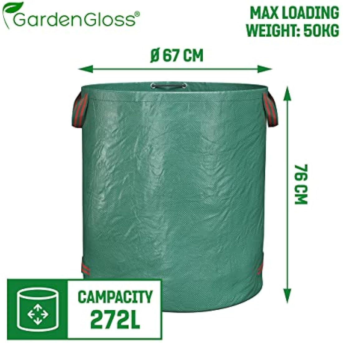 GardenGloss® Garden Waste Bags Heavy Duty with Handles (6pcs) - 272L High Capacity Garden Bag - UV Stable and Water Repellent - Reusable