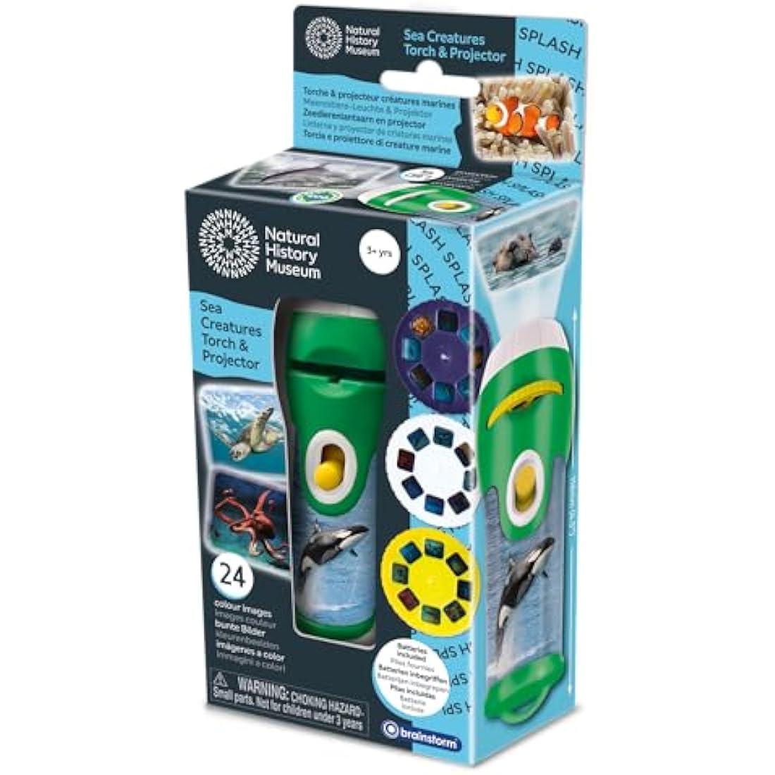 Natural History Museum Sea Creatures Stem Torch & Projector – 24 Ocean Animal Image Slides, Precise Projections up to 1 Metre Wide, Interactive Kids Fish Flashlight Toy