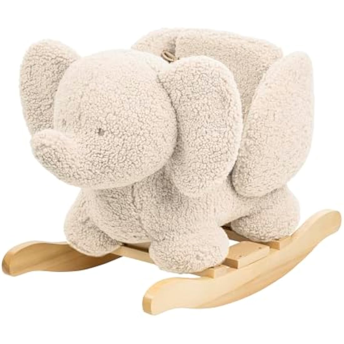 Nattou Wooden Rocker, Fully Padded Seat, Side Supports, Safety Belt, Handles For Small Hands, PETA-Approved Vegan, Soap-Water Cleaning, Super Soft Teddy Fabric Material, 10-36 Months, Ecru Elephant
