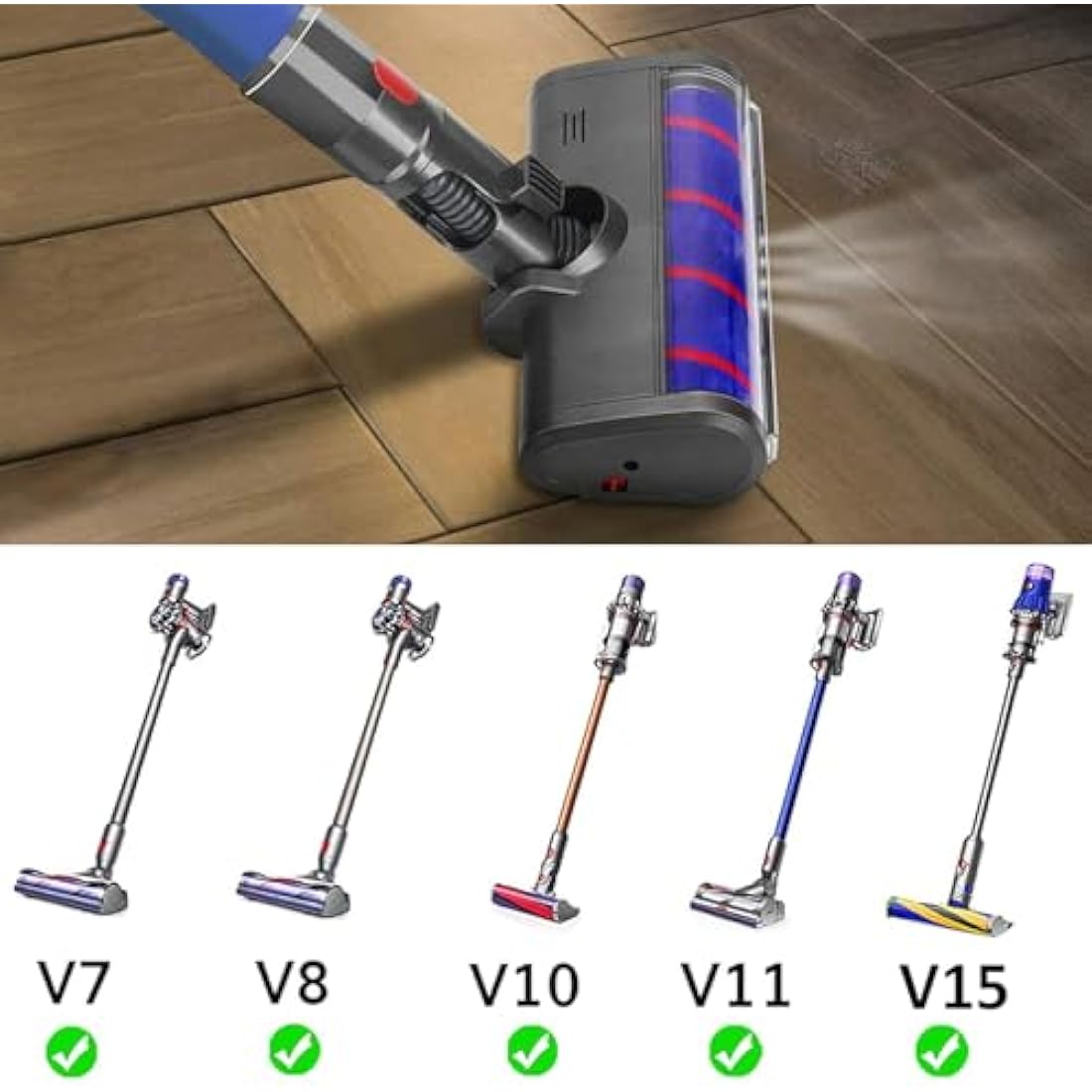 SPARES2GO Soft Roller Brush Head Floor Tool for Dyson V7 V8 V10 V11 V15 Cordless Stick Vacuum Cleaner