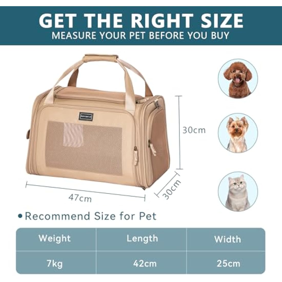 Petsfit Cat Carrier Soft Sided Travel Carrier, Dog Carriers with Expandable mat and Quadrangle Oxford Fabric Mesh, Portable Dog Bag with Upgraded Large Space, Khaki