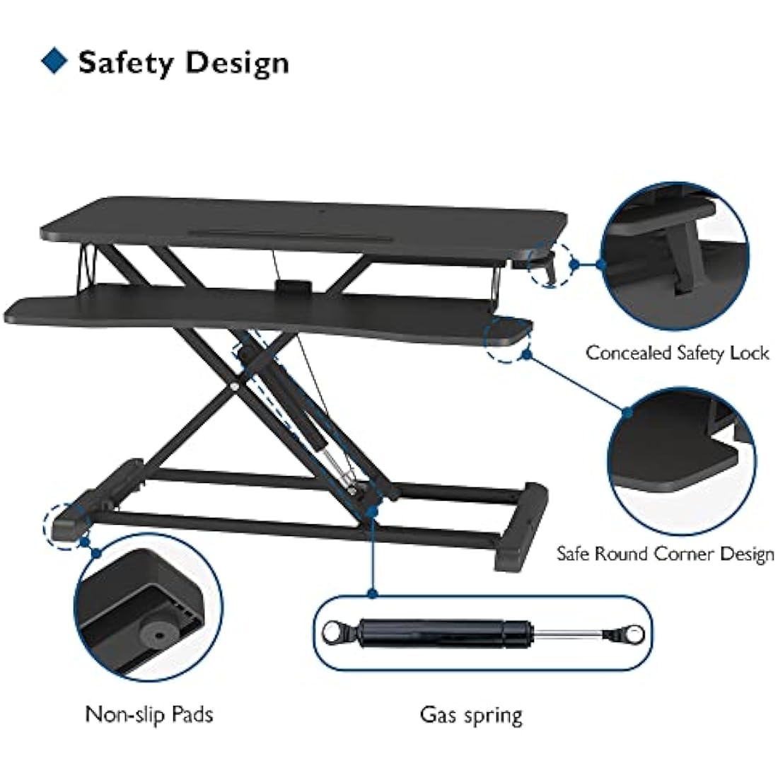 BONTEC Standing Desk Converter, 32in/80cm Height-Adjustable Dual Tier Workstation, Ergonomic Sit-Stand Desk Converter for PC Laptop Keyboard, Monitor Stand Compatible, Up to 15kg, Home Office (Black)