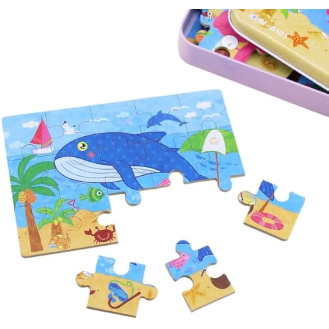 BBLIKE Puzzles Jigsaws for 2 3 4 Year Old - Pack of 4 Puzzles Toy in a Box for Age 2-5, Travel Games for on Plane Educational Learning Birthday Gift Present for Children Boys Girls (Sea Creatures)
