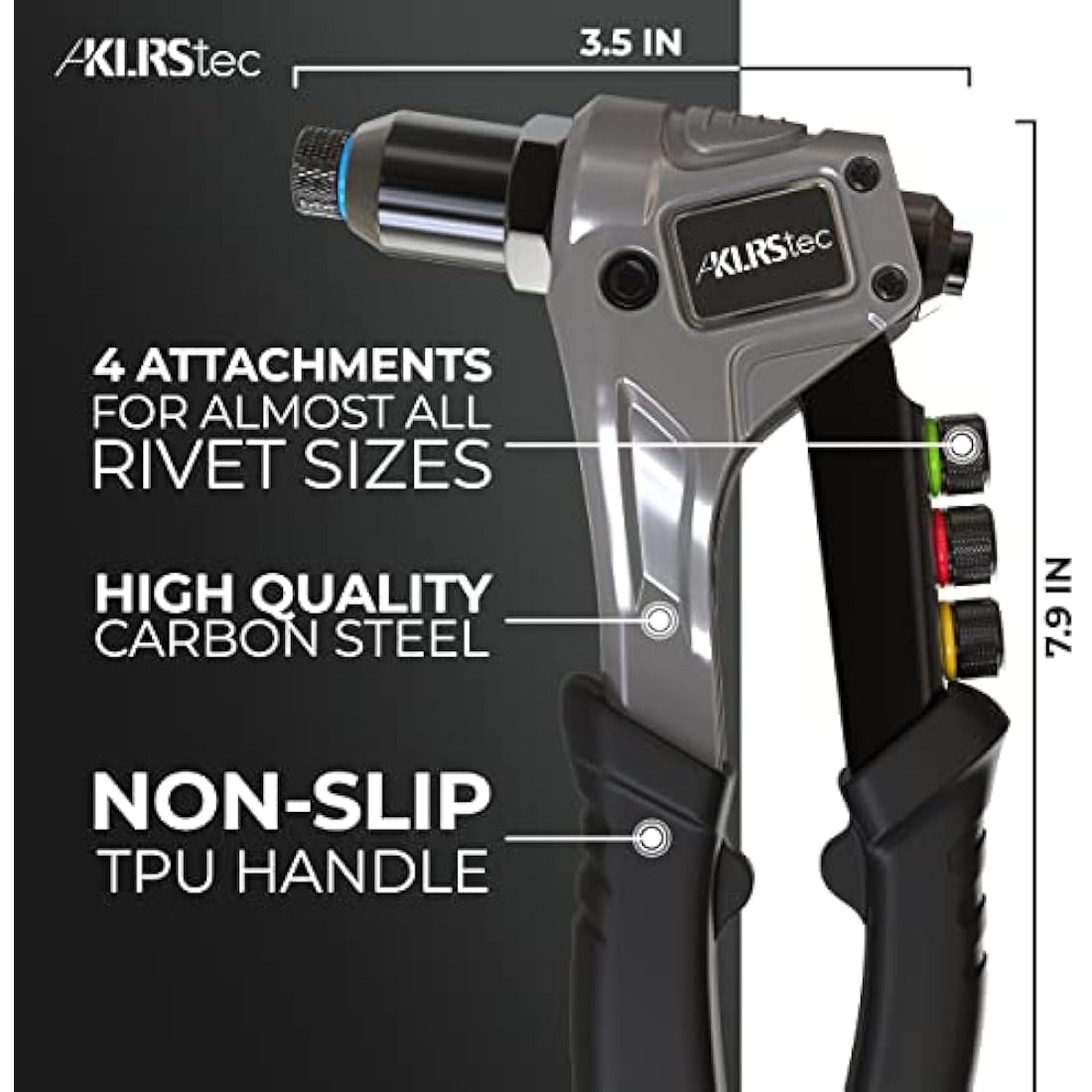 KLRStec® Professional Rivet Gun Kit incl. 120 Pop Rivets and 4 HSS Drills - High Quality Pop Rivet Tool Kit for Processing Pop Rivets